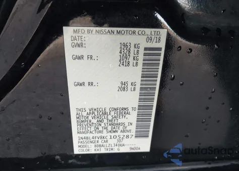 2019 Nissan Altima 2.5 Platinum from USA, damaged, VIN 1N4BL4FV8KC105287